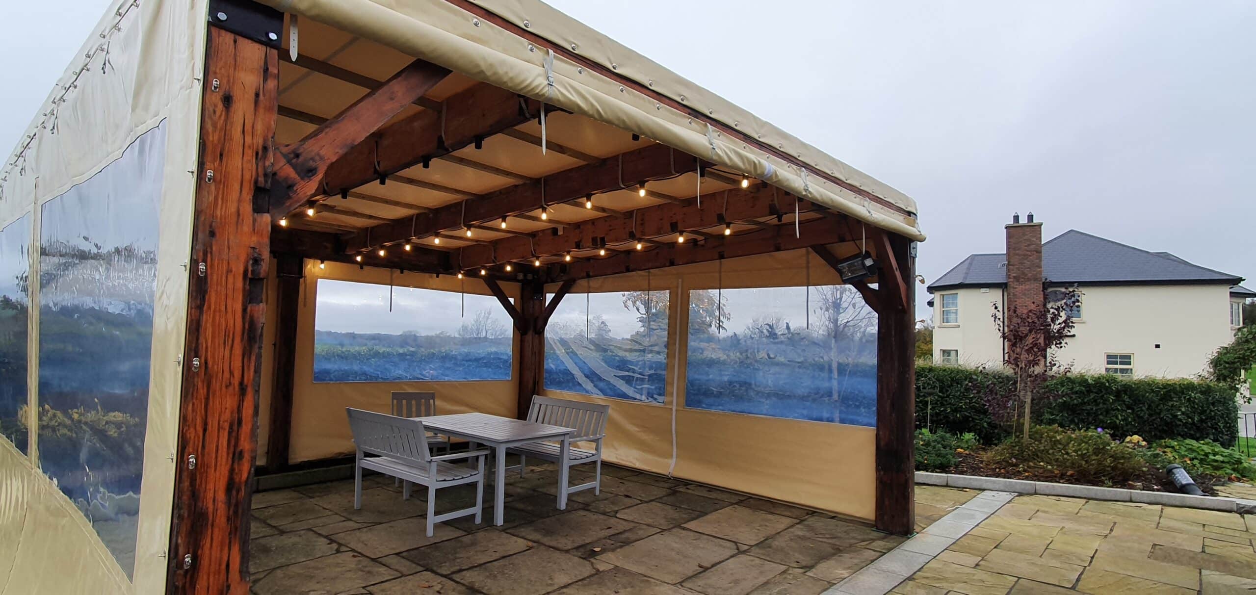 Cream Waterproof PVC Pergola Cover with Roll Up Sides