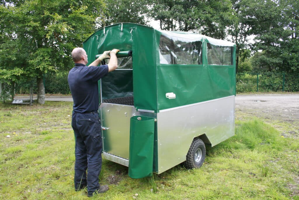 Green Field Sports Trailer Cover with Roll Up Door