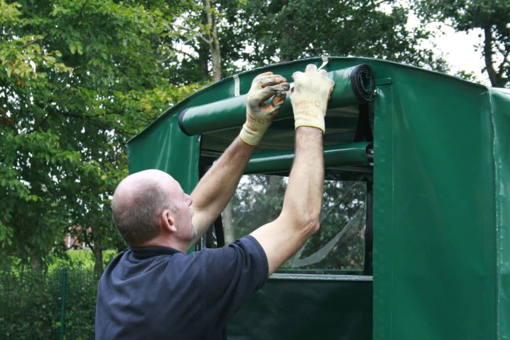 Green Field Sports Trailer Cover with Roll Up Door & Straps